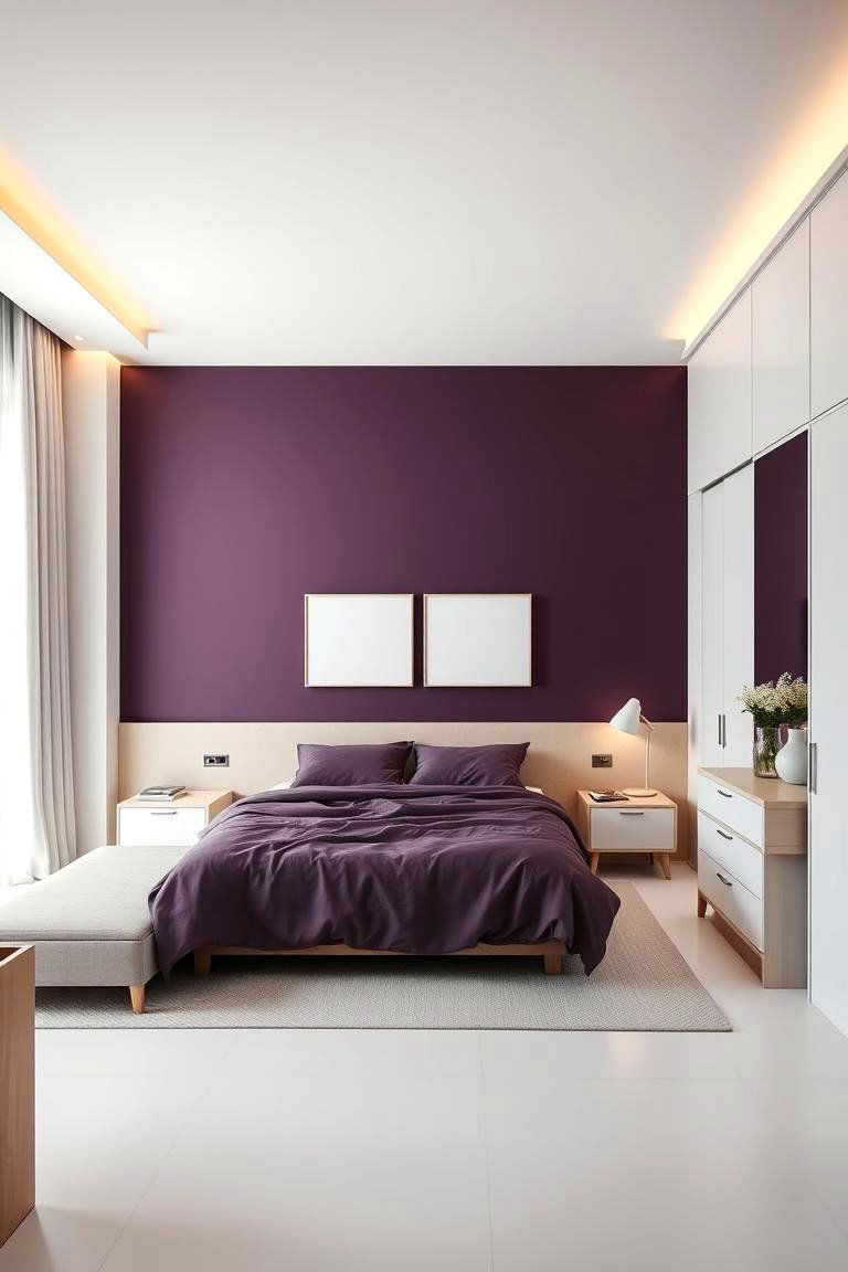 Modern Minimalist Ambience - 24 Dark Purple Bedroom Ideas