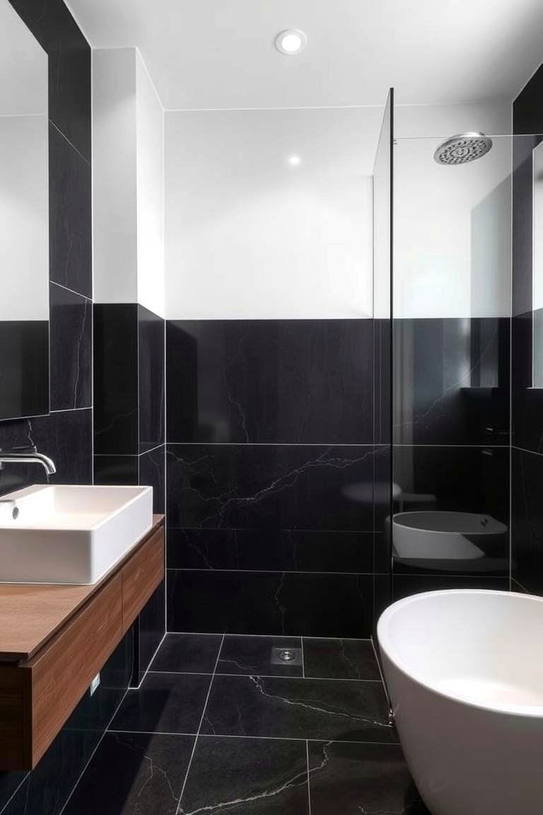 Modern Minimalist Appeal - 24 Black Tile Bathroom Ideas