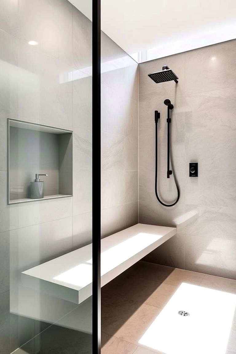 Modern Minimalist Bench Design - 24 Walk in Shower Ideas With Bench
