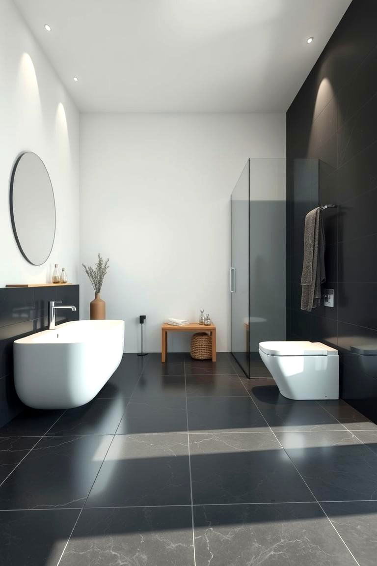Modern Minimalist Black Flooring - 24 Black Floor Bathroom Ideas