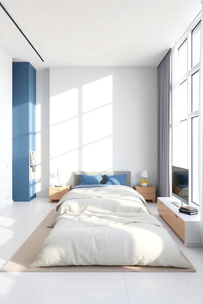 Modern Minimalist Blue - 24 Blue and White Bedroom Ideas