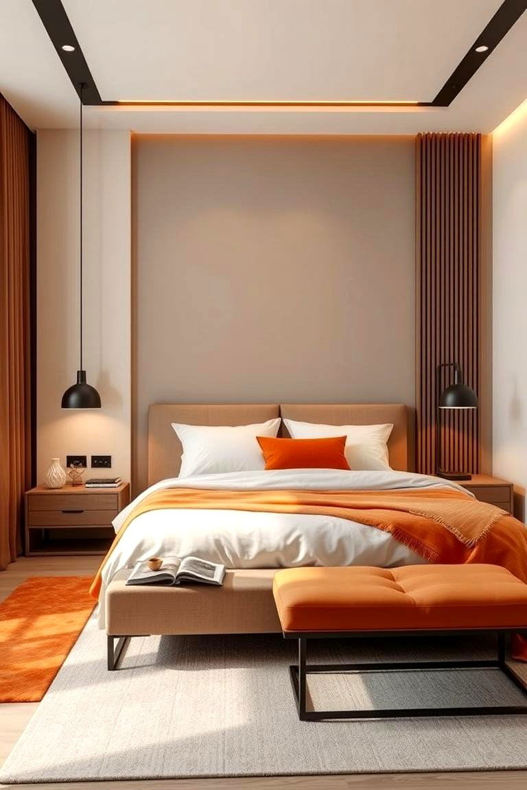 Modern Minimalist Burnt Orange Touches - 24 Burnt Orange Bedroom Ideas