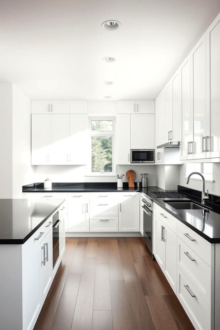 Modern Minimalist Charm - 24 white kitchen with black countertops ideas
