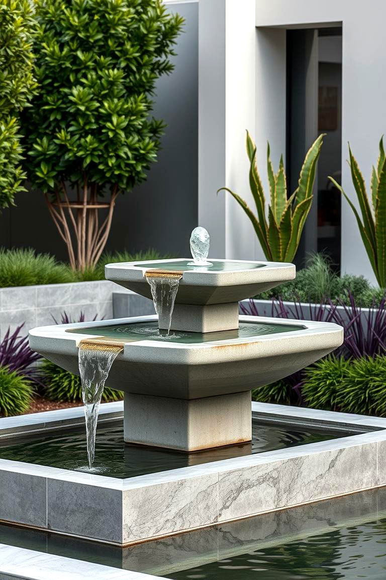 Modern Minimalist Concrete Fountain - 24 Backyard Fountain Ideas