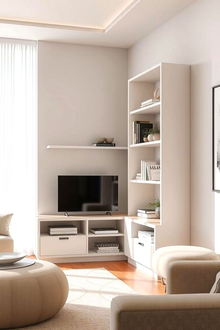 Modern Minimalist Corner Unit - 24 Corner Bookshelf Ideas