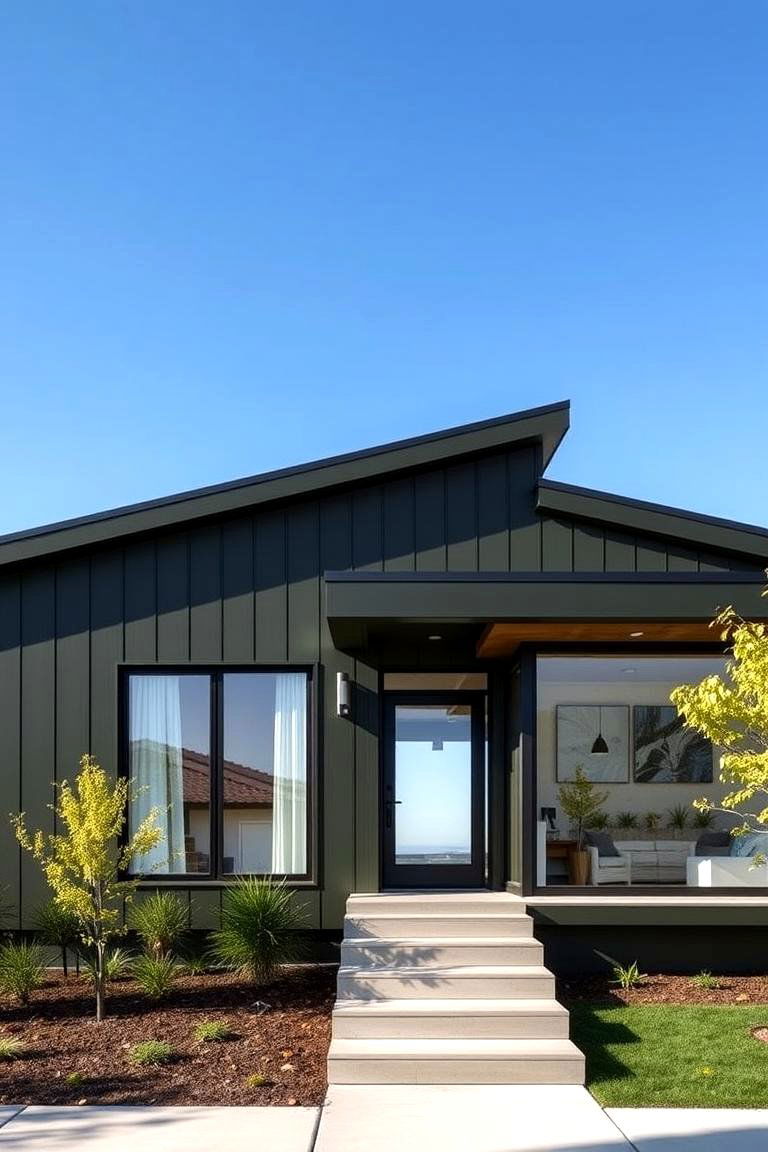 Modern Minimalist Dark Olive Green Home - 24 Dark Olive Green House Designs
