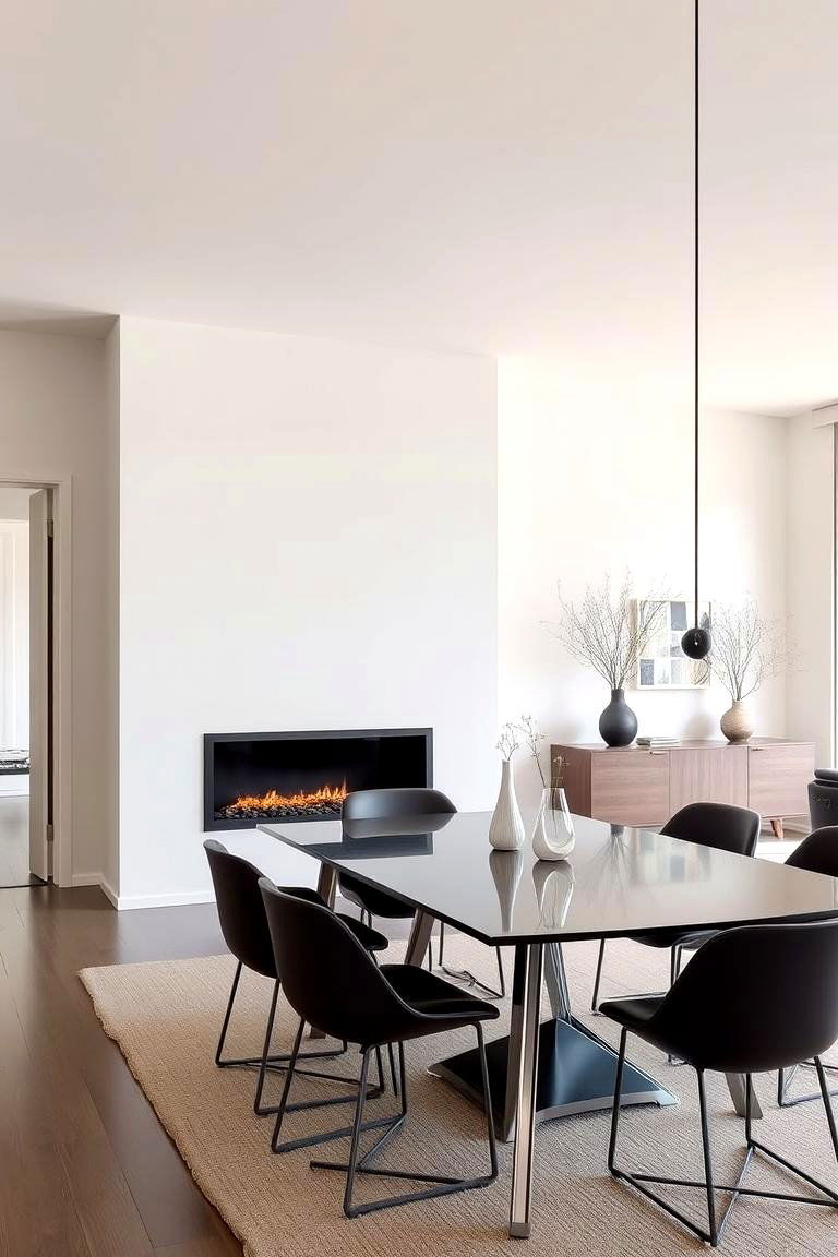 Modern Minimalist Dining Room with Fireplace - 24 Dining Room With Fireplace