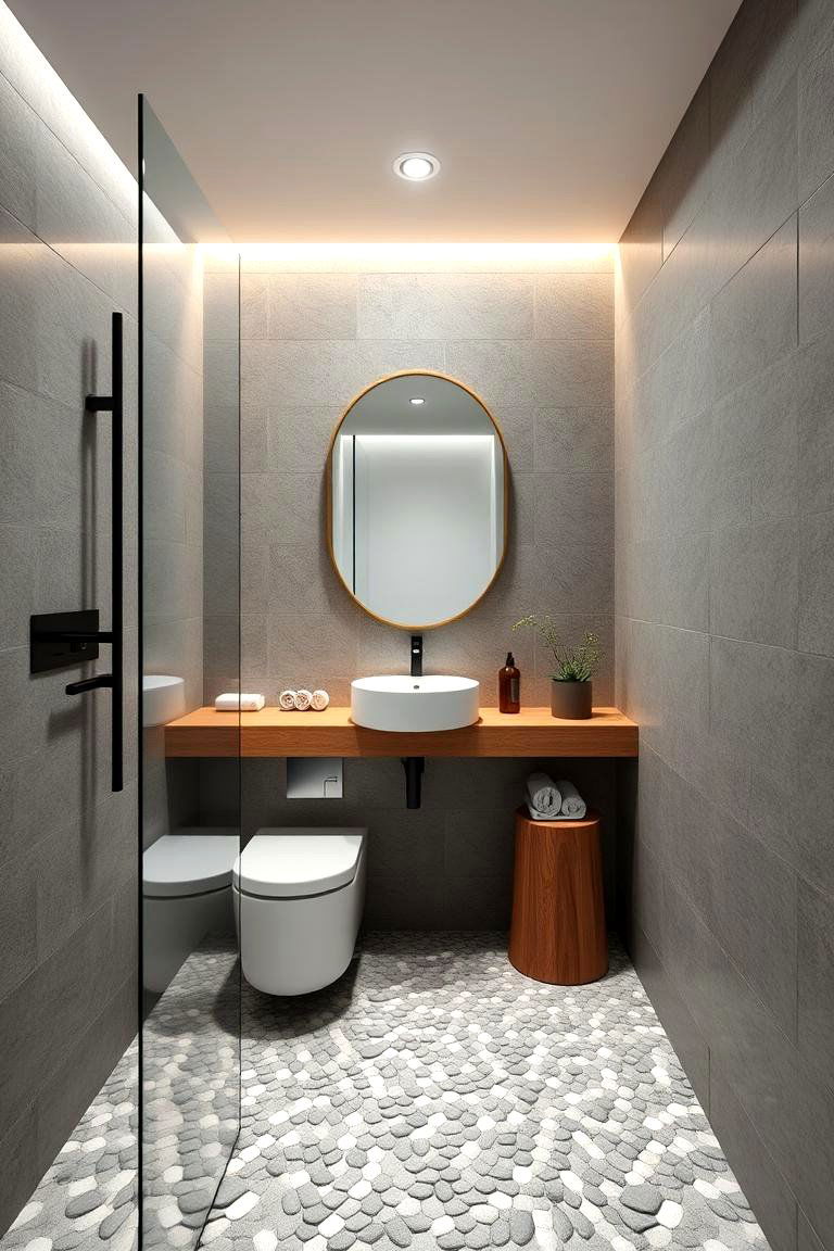 Modern Minimalist Edge - 24 Pebble Tile Bathroom Ideas