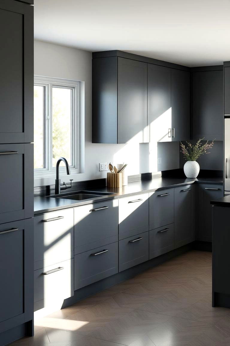 Modern Minimalist Elegance - 24 Kitchen With Gray Cabinets And Black Countertops Ideas
