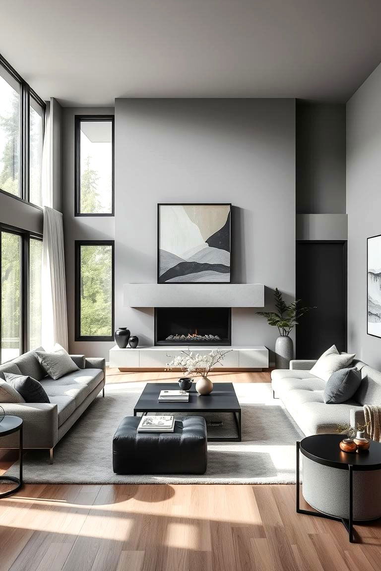 Modern Minimalist Elegance - 24 living room grey walls black trim