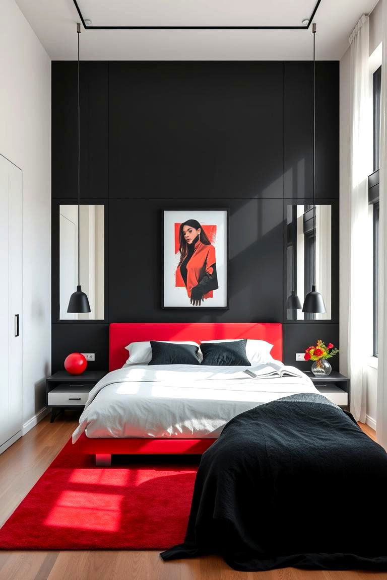 Modern Minimalist Elegance - 24 red black and white bedroom ideas