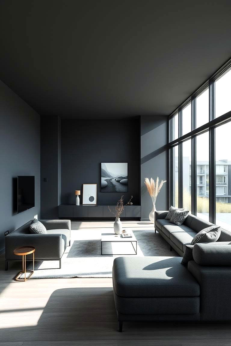 Modern Minimalist Elegance - 24 Contrasting Living Rooms With Dark Grey Walls