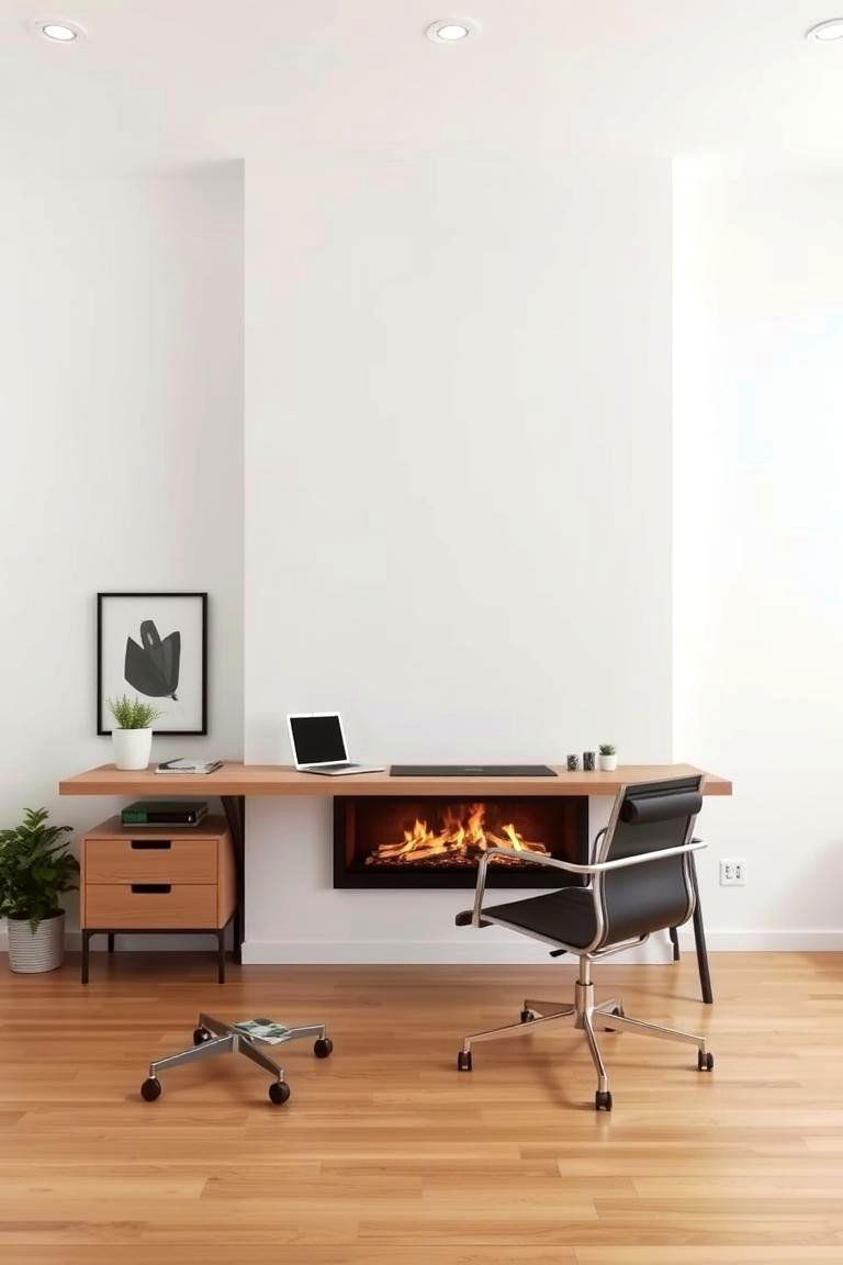 Modern Minimalist Fireplace Workspace - 24 Home Office With Fireplace Ideas