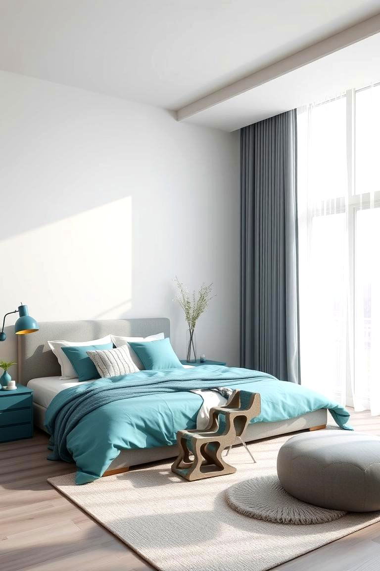 Modern Minimalist Fusion - 24 Teal and Grey Bedroom Ideas