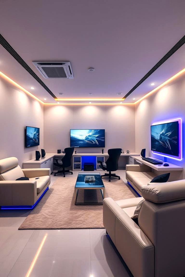 Modern Minimalist Gaming Den - 24 Video Game Room Ideas