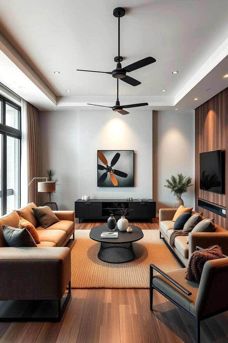 Modern Minimalist Living Room with Black and Brown Accents - 24 Black and Brown Interior Design Ideas