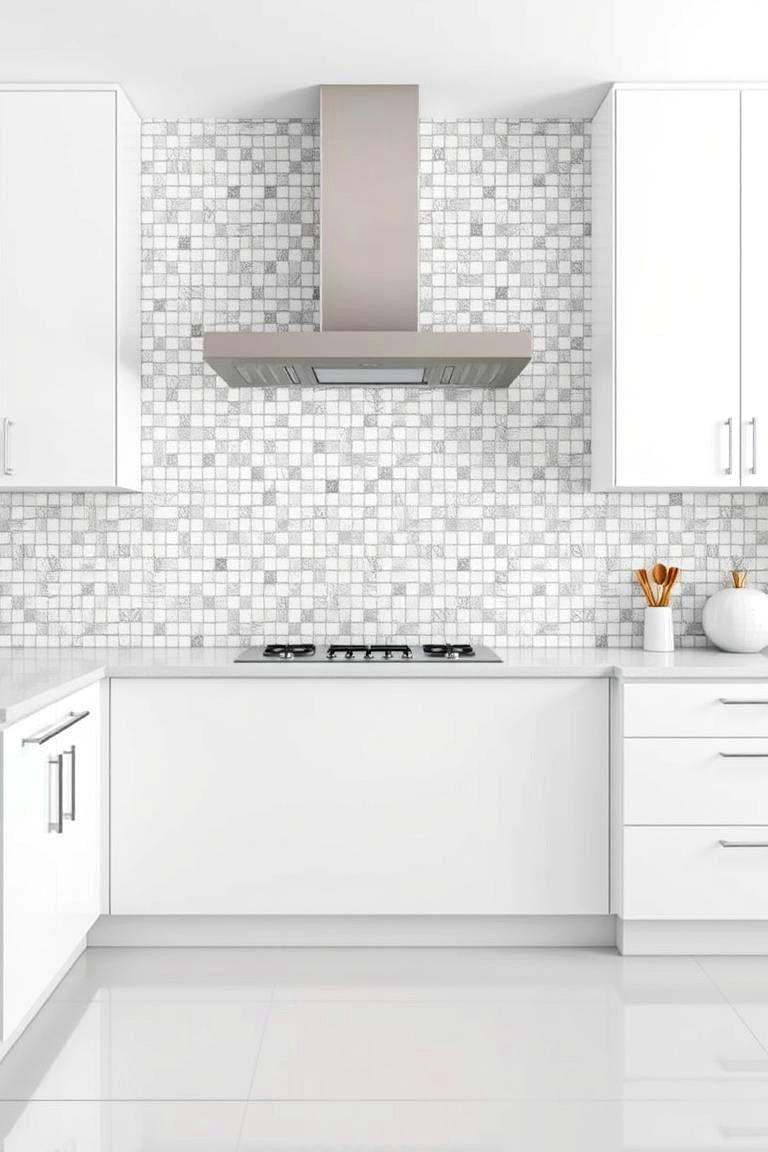Modern Minimalist Mosaic - 24 White Cabinet Kitchen Backsplash Ideas