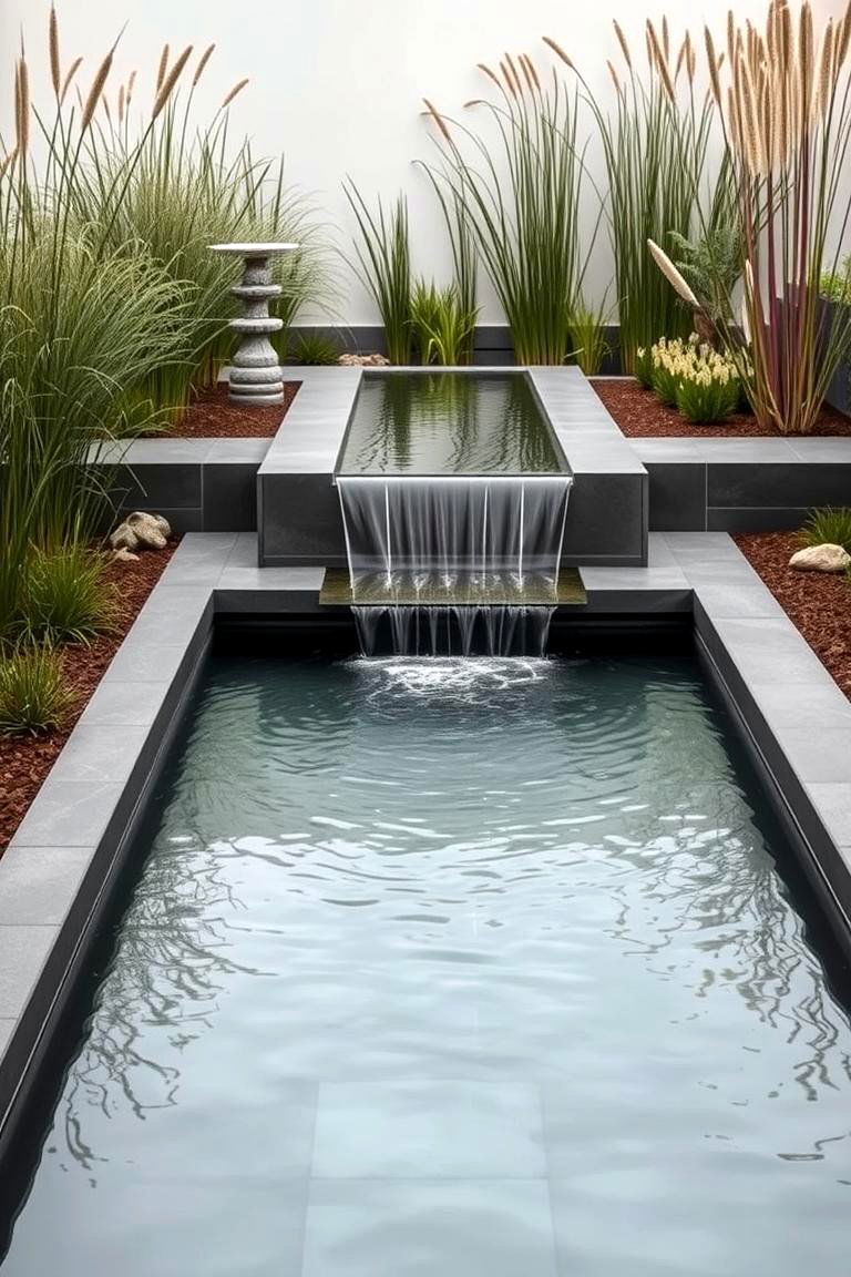Modern Minimalist Pond with Sleek Waterfall - 24 Small Pond Ideas With Waterfalls