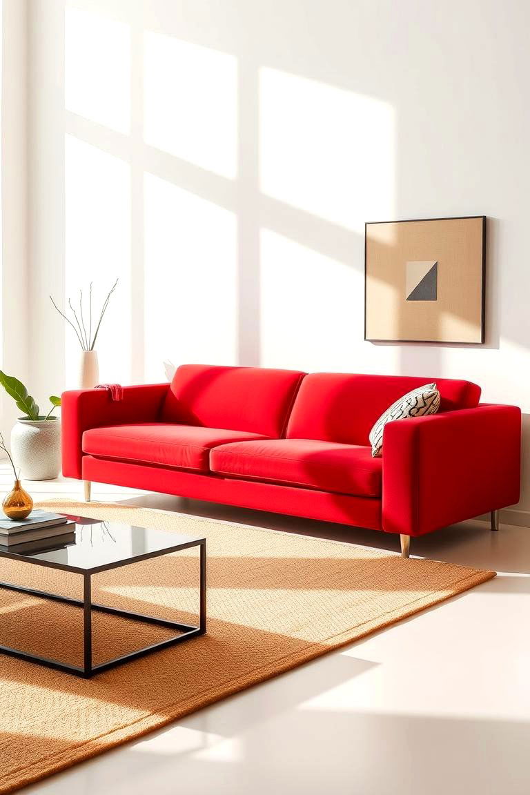 Modern Minimalist Red - 24 Red Couch Living Room Ideas