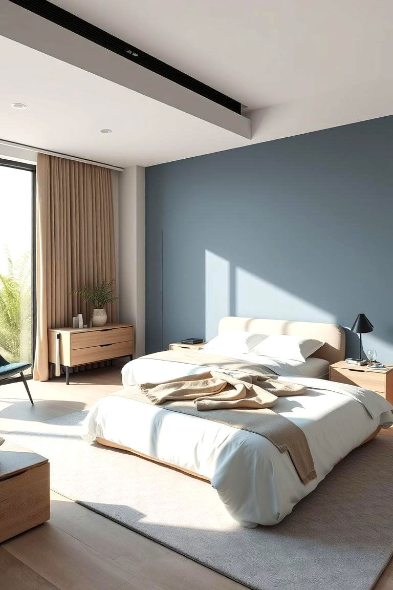 Modern Minimalist Sanctuary - 24 blue and beige bedroom ideas