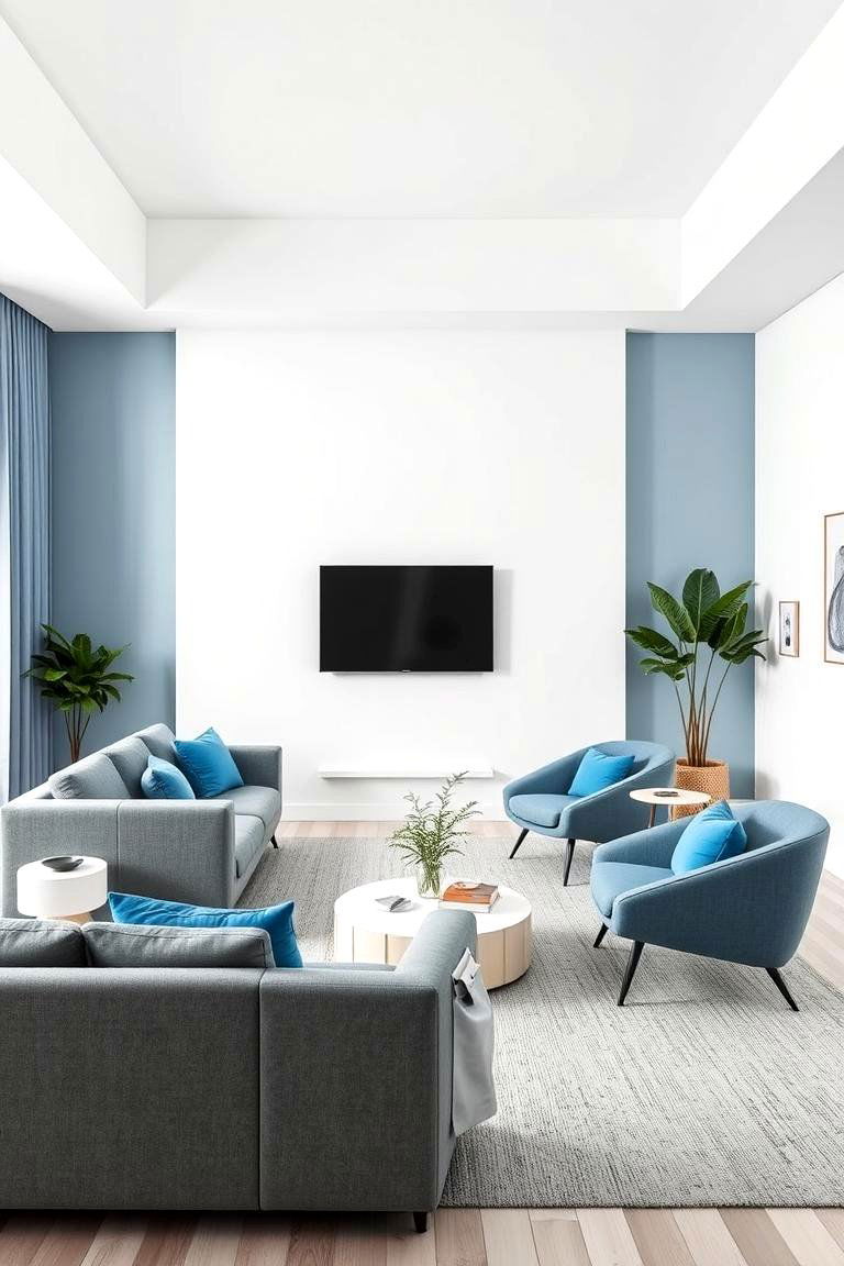 Modern Minimalist Sleek Blue and Grey Ambiance - 24 Blue and Grey Living Room Ideas