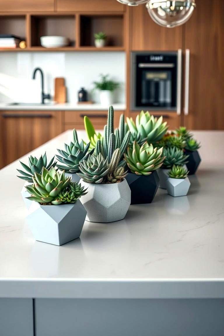 Modern Minimalist Succulent Display - 24 Kitchen Island Centerpiece Ideas