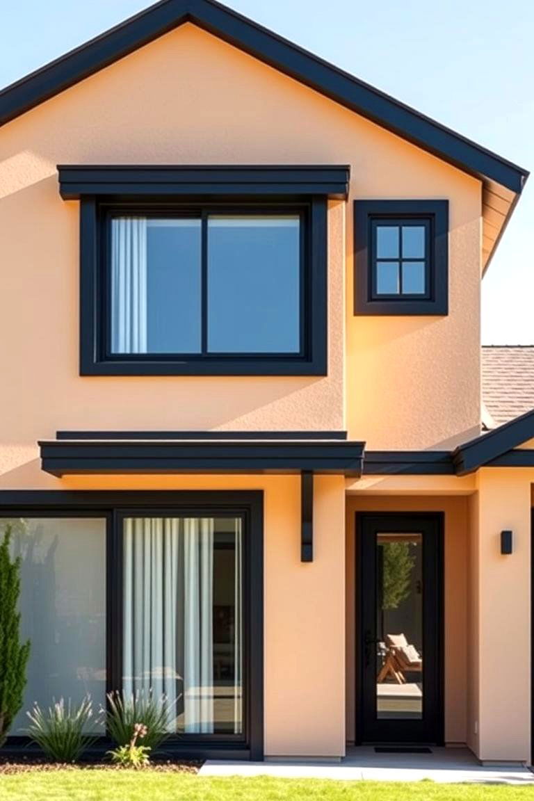 Modern Minimalist Tan House with Bold Black Accents - 24 Tan House With Black Trim Design Ideas