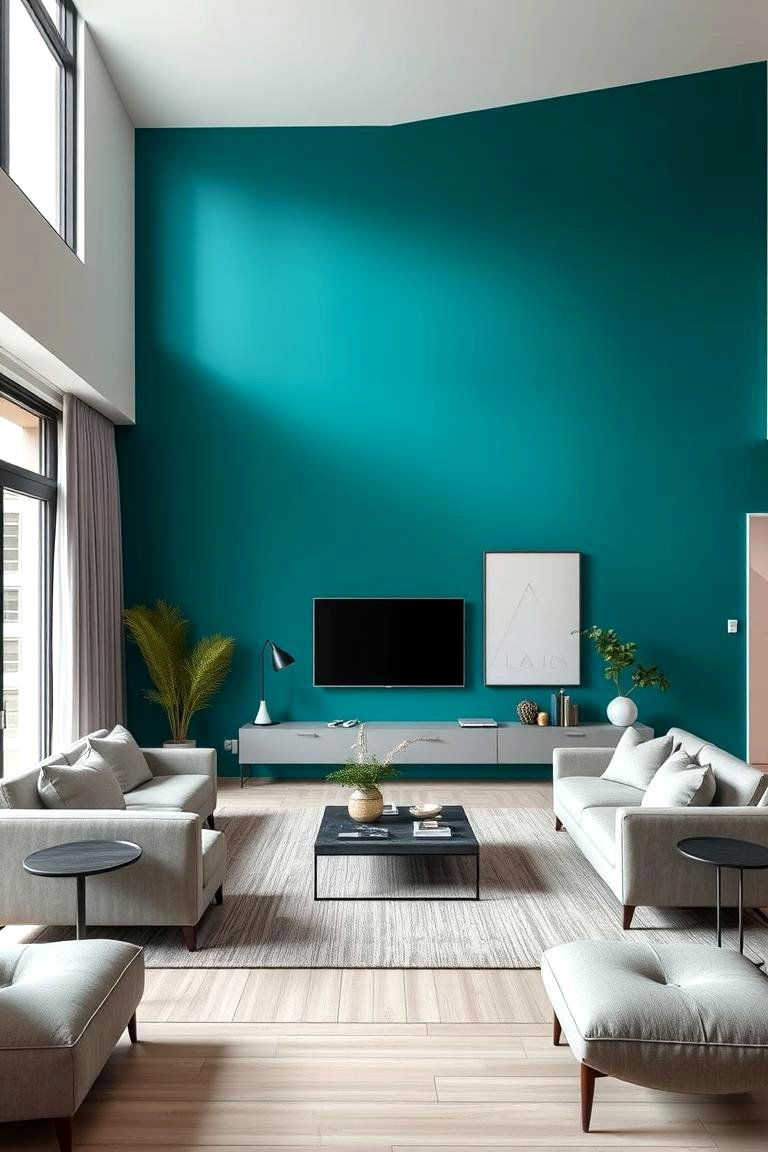 Modern Minimalist Teal Elegance - 24 Teal and Grey Living Room Ideas