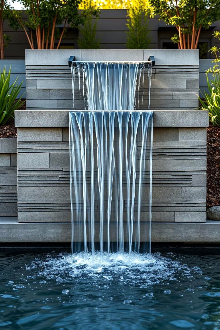 Modern Minimalist Waterfall - 24 Pondless Waterfall Ideas