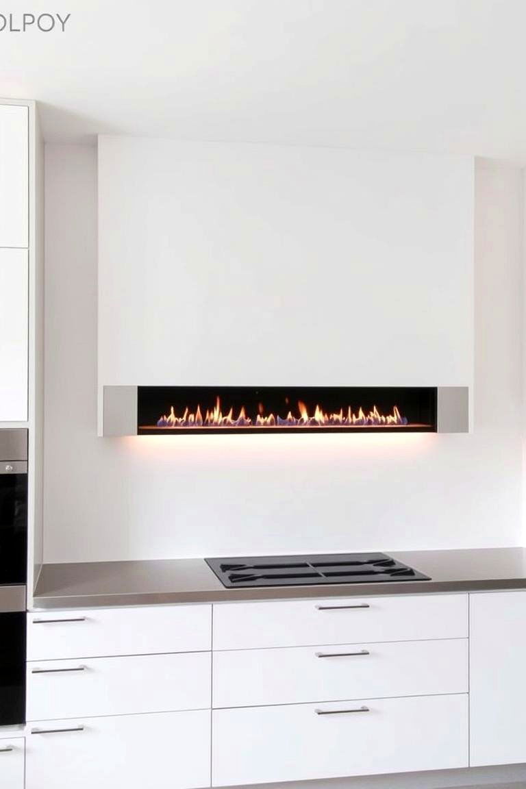 Modern Minimalist with Linear Fireplace - 24 Kitchens With Fireplaces
