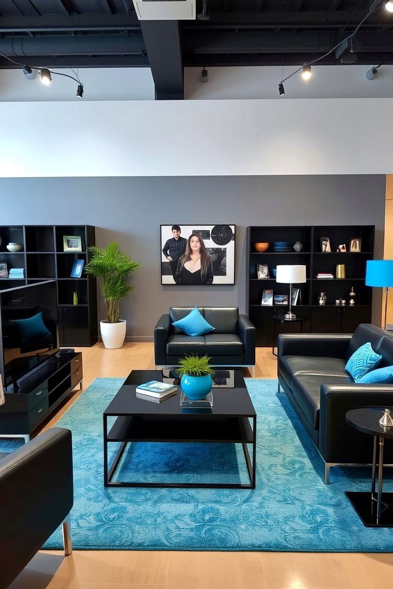 Modern Mix of Black and Blue Furniture - 24 Black and Blue Living Room Ideas