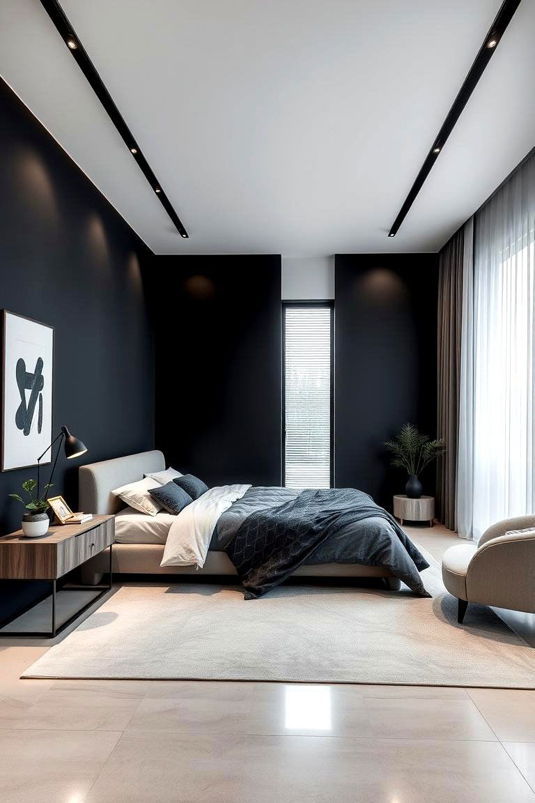 Modern Monochrome Magic - 24 Black Accent Wall Bedroom Ideas