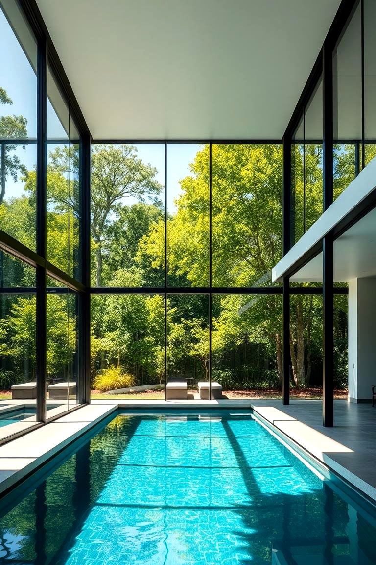 Modern Pool House with Floor to Ceiling Windows - 24 Pool House Ideas
