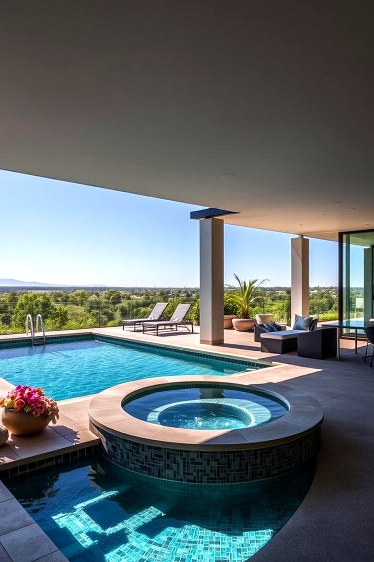 Modern Pool and Spa Escape - 24 Large Backyard Ideas