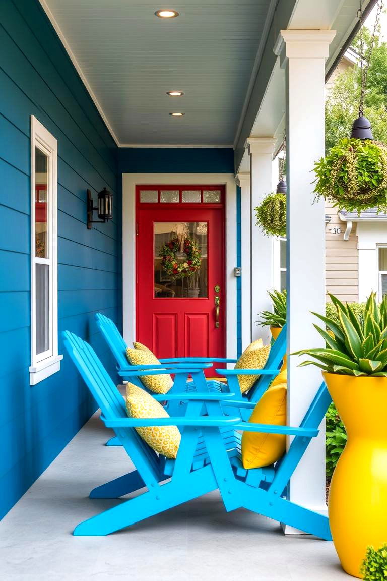Modern Porch with Bold Colors - 24 Modern Front Porch Ideas