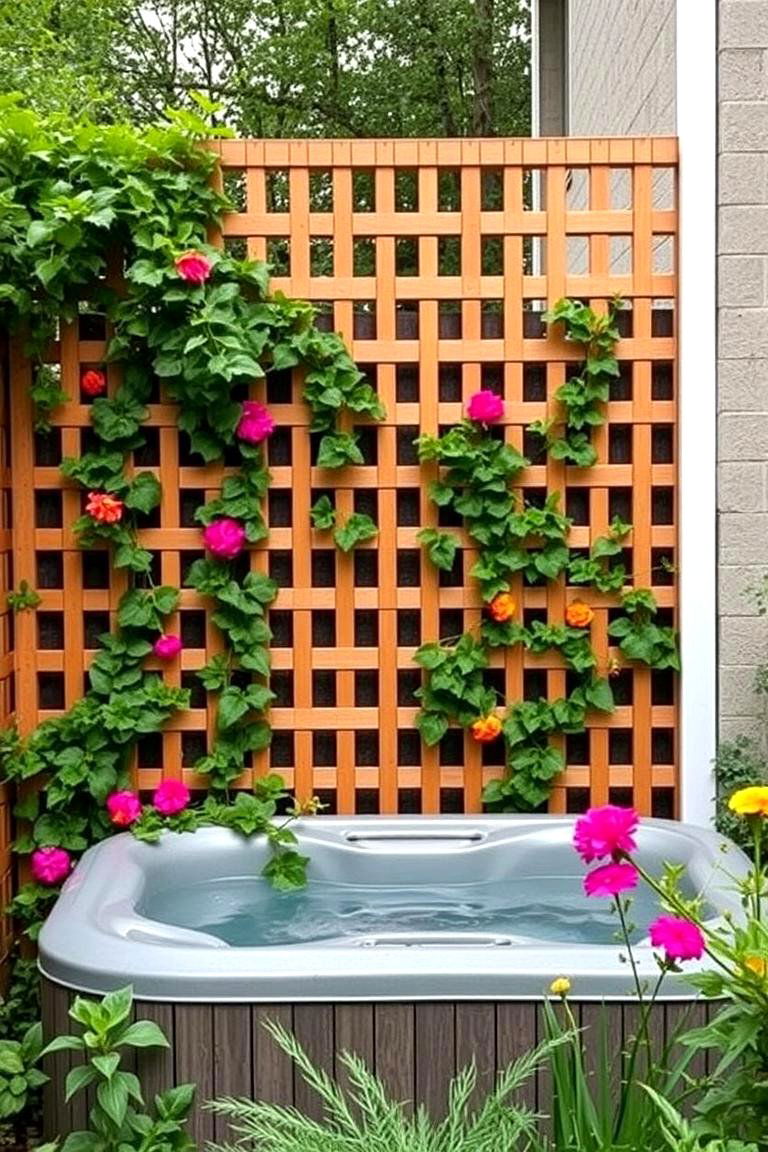 Modern Privacy Lattice with Climbing Plants - 24 Backyard Hot Tub Privacy Ideas