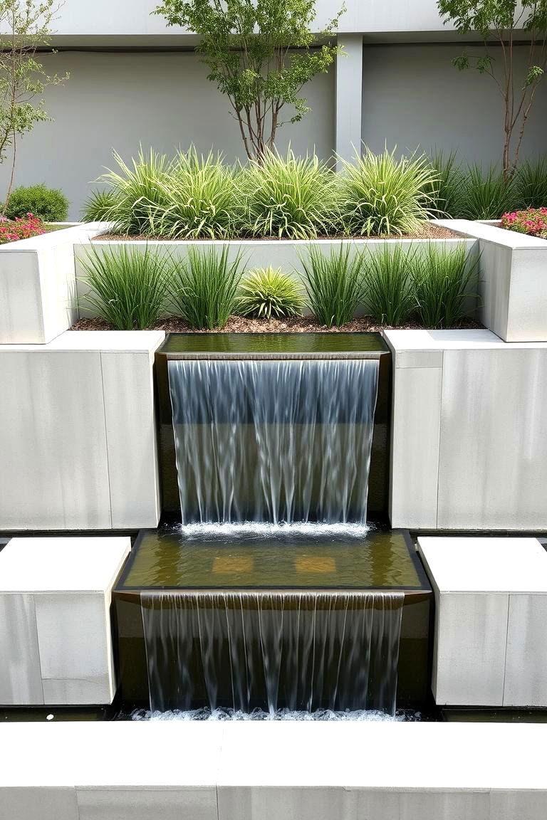 Modern Rectangular Waterfall - 24 Pondless Waterfall Design Ideas