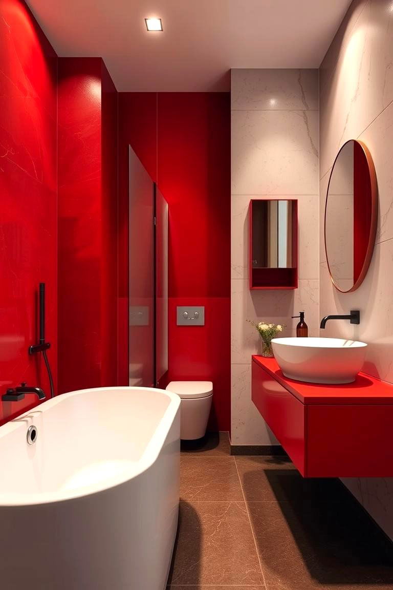 Modern Red Minimalism - 24 Red Bathroom Ideas