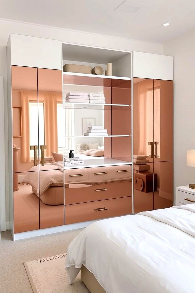 Modern Rose Gold Storage Solutions - 24 Rose Gold Bedroom Ideas