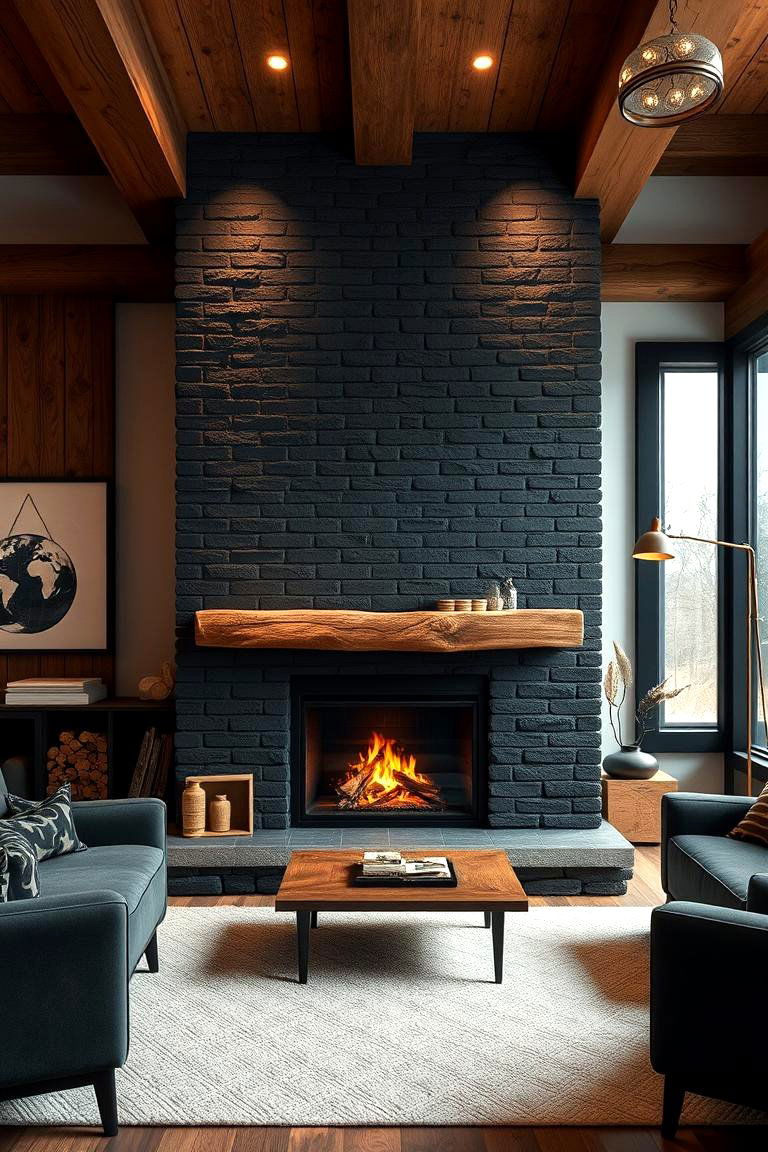 Modern Rustic Blend - 24 Black Brick Fireplace Ideas