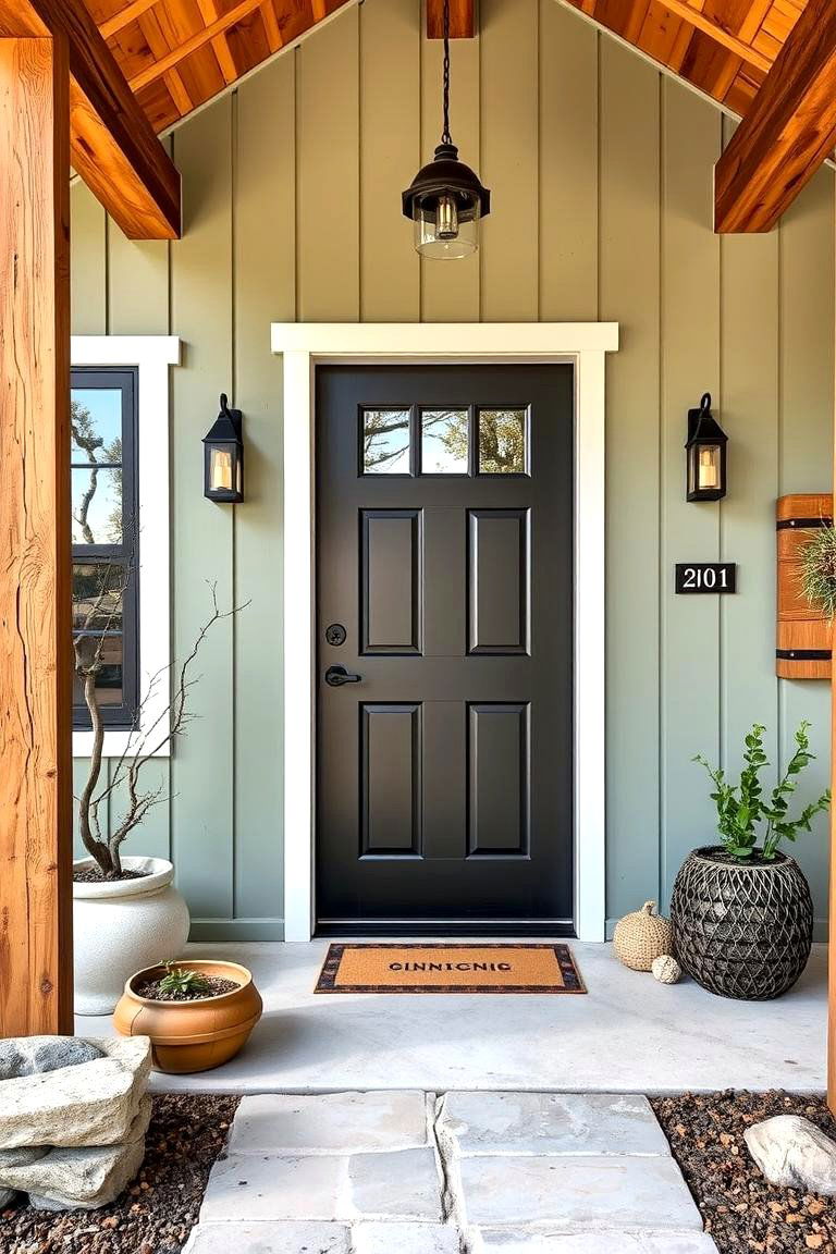 Modern Rustic Charm - 24 Sage Green House With Black Door