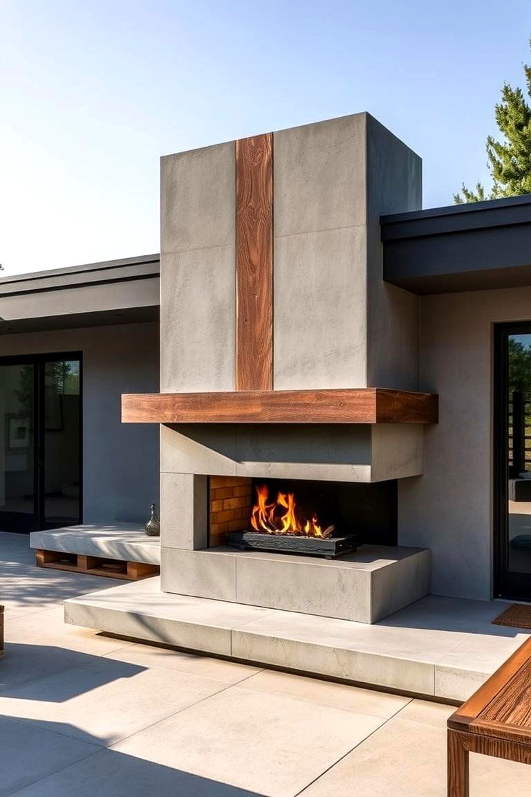 Modern Rustic Concrete Fireplace - 24 Rustic Outdoor Fireplace Ideas
