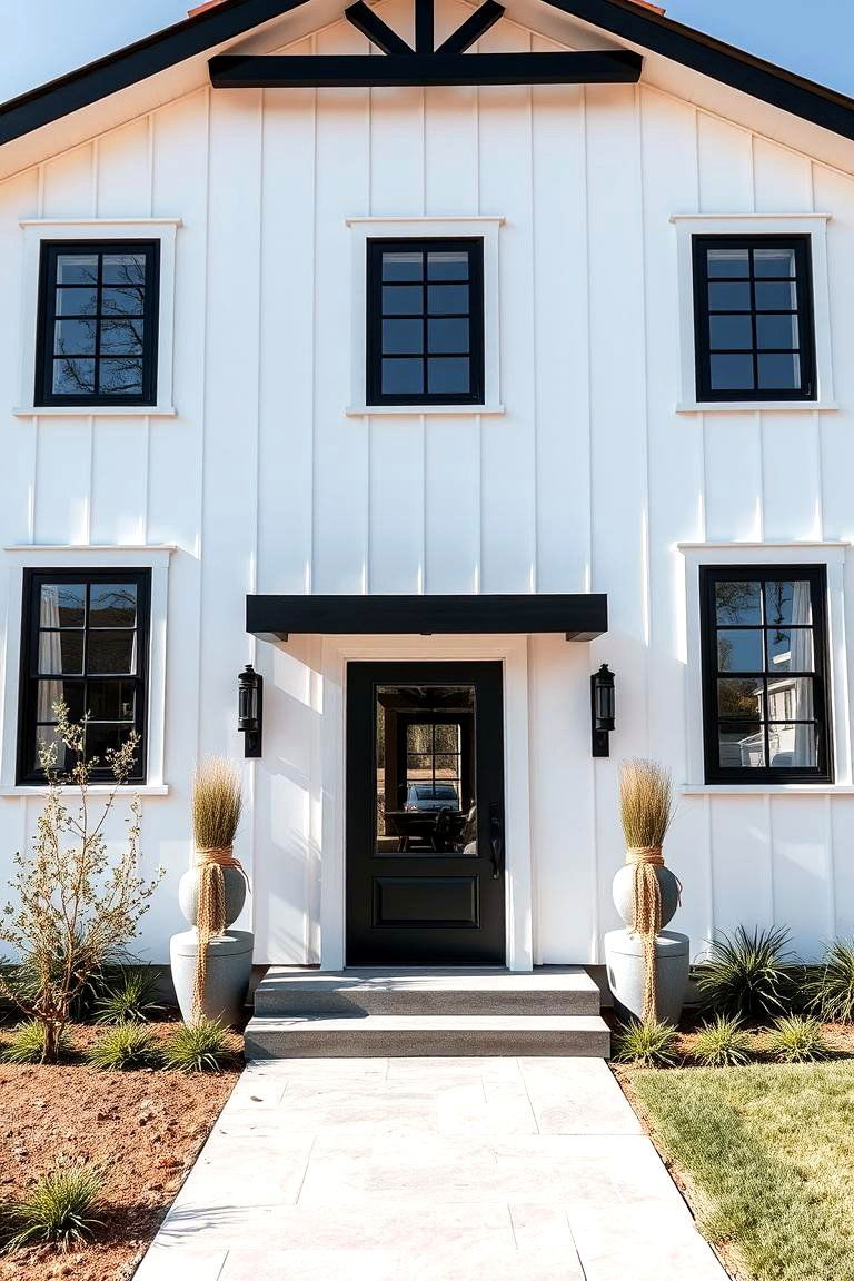 Modern Rustic Fusion - 24 White Farmhouse With Black Windows Ideas