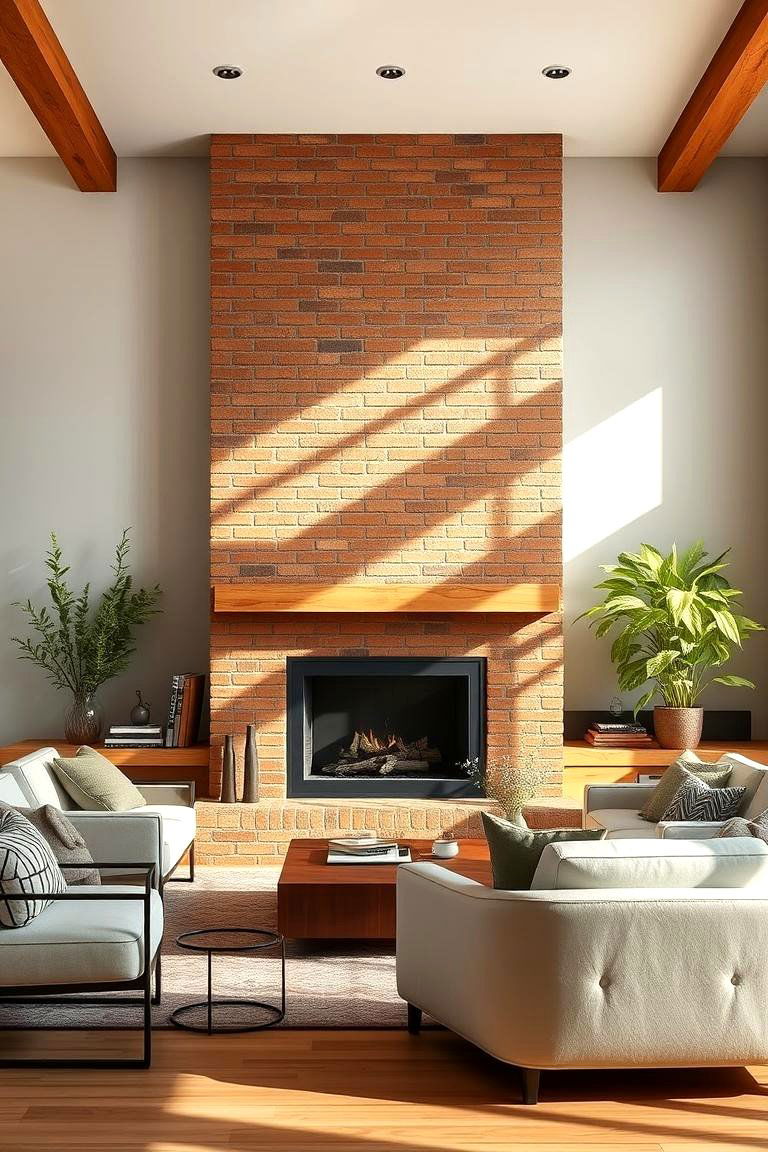 Modern Rustic Fusion with Sleek Comfort - 24 Rustic Living Room With a Brick Fireplace Ideas