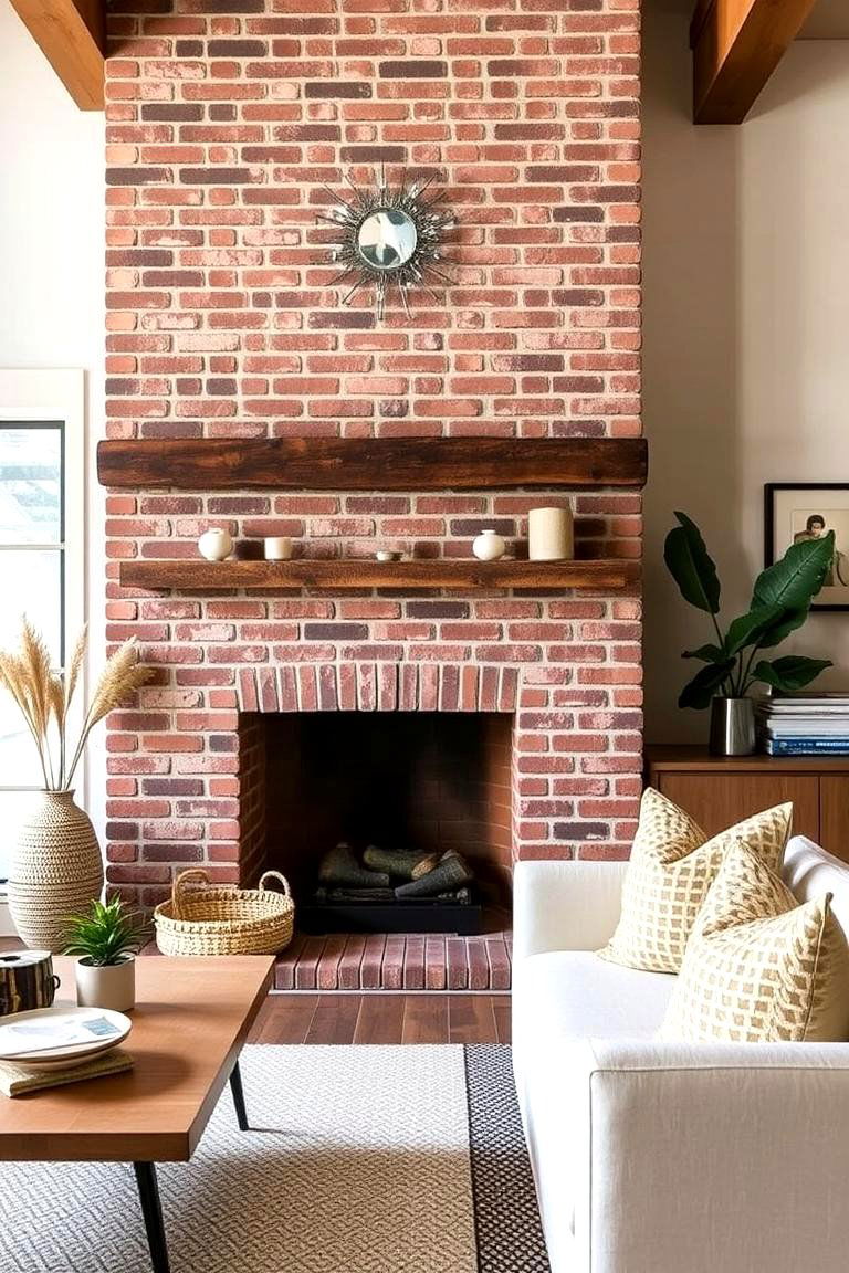 Modern Rustic Harmony with Balanced Elements - 24 Rustic Living Room With a Brick Fireplace Ideas