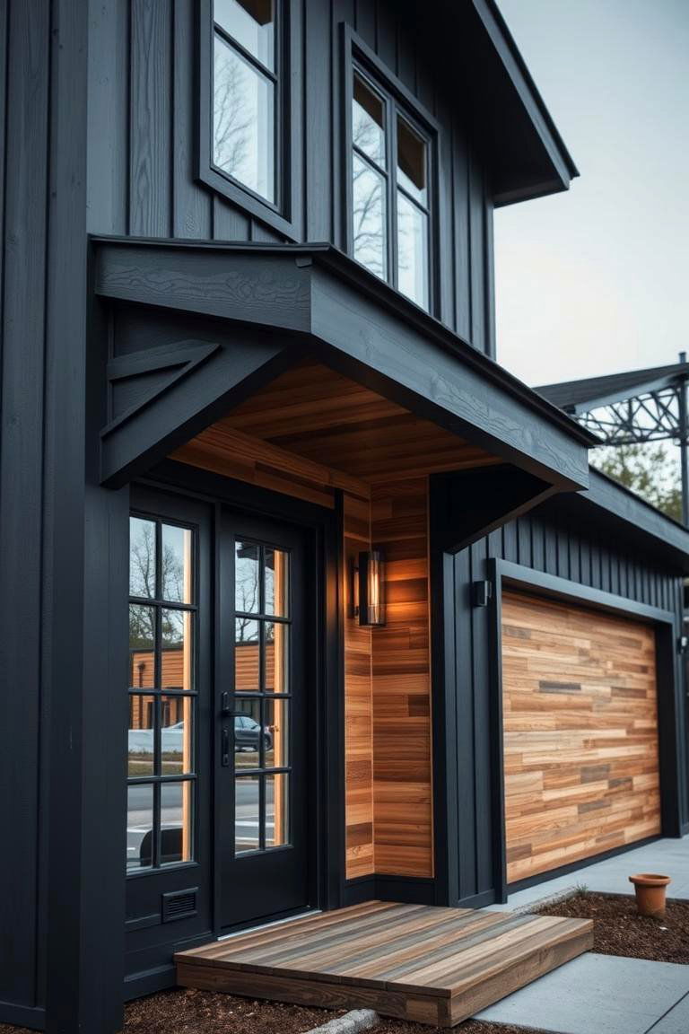 Modern Rustic Homefront - 24 Black House With Wood Accents