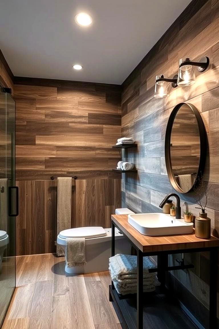 Modern Rustic with Reclaimed Wood and Matte Black - 24 brown and black bathroom ideas