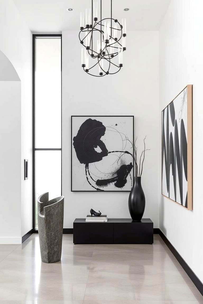 Modern Sculptural Entry - 24 Black and White Entryway Design Ideas