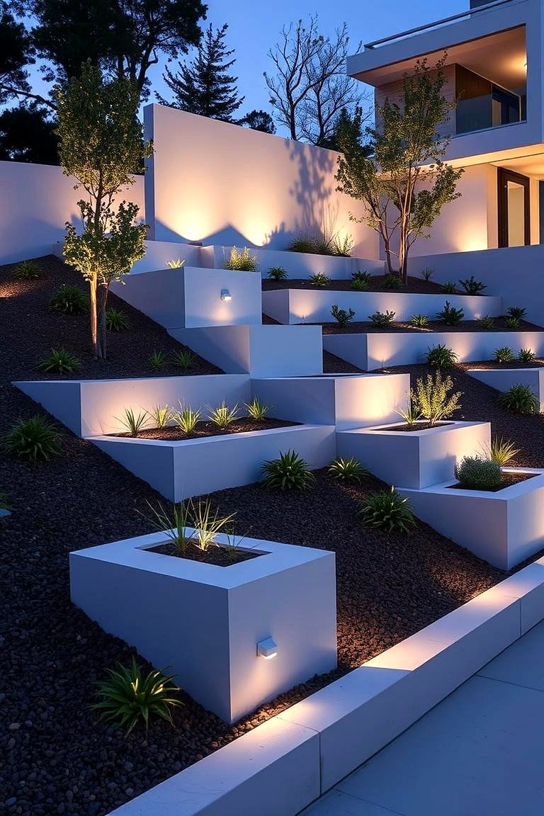 Modern Sculptural Landscape - 24 Down Sloped Backyard Ideas