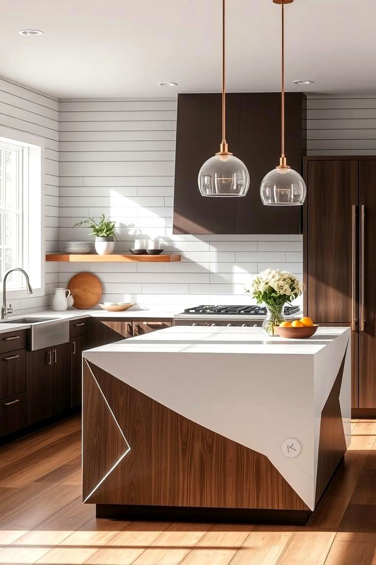 Modern Shiplap with Geometric Kitchen Island - 24 Kitchen Shiplap Ideas With Kitchen Island Ideas